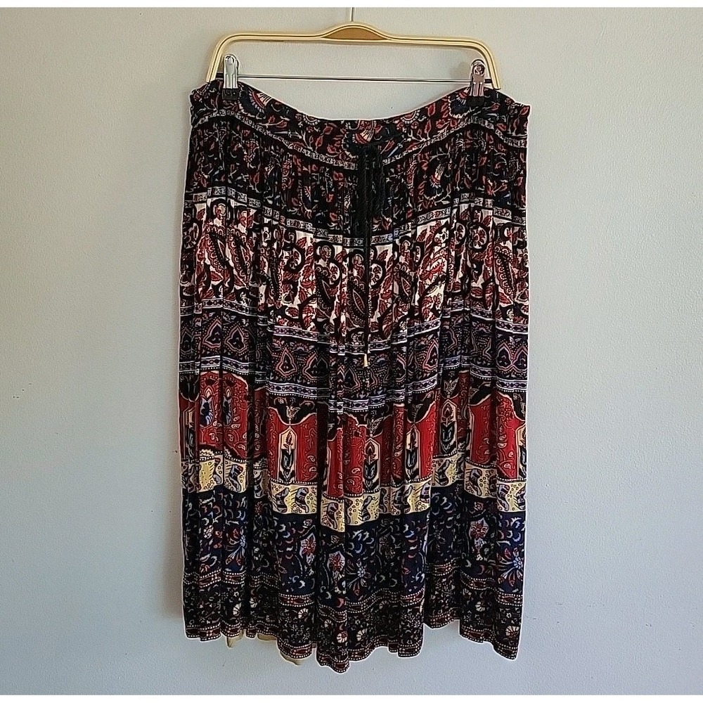 Vintage Sag Harbor Midi Skirt Small Drawstring Waist Boho Hippie Peasant Travel